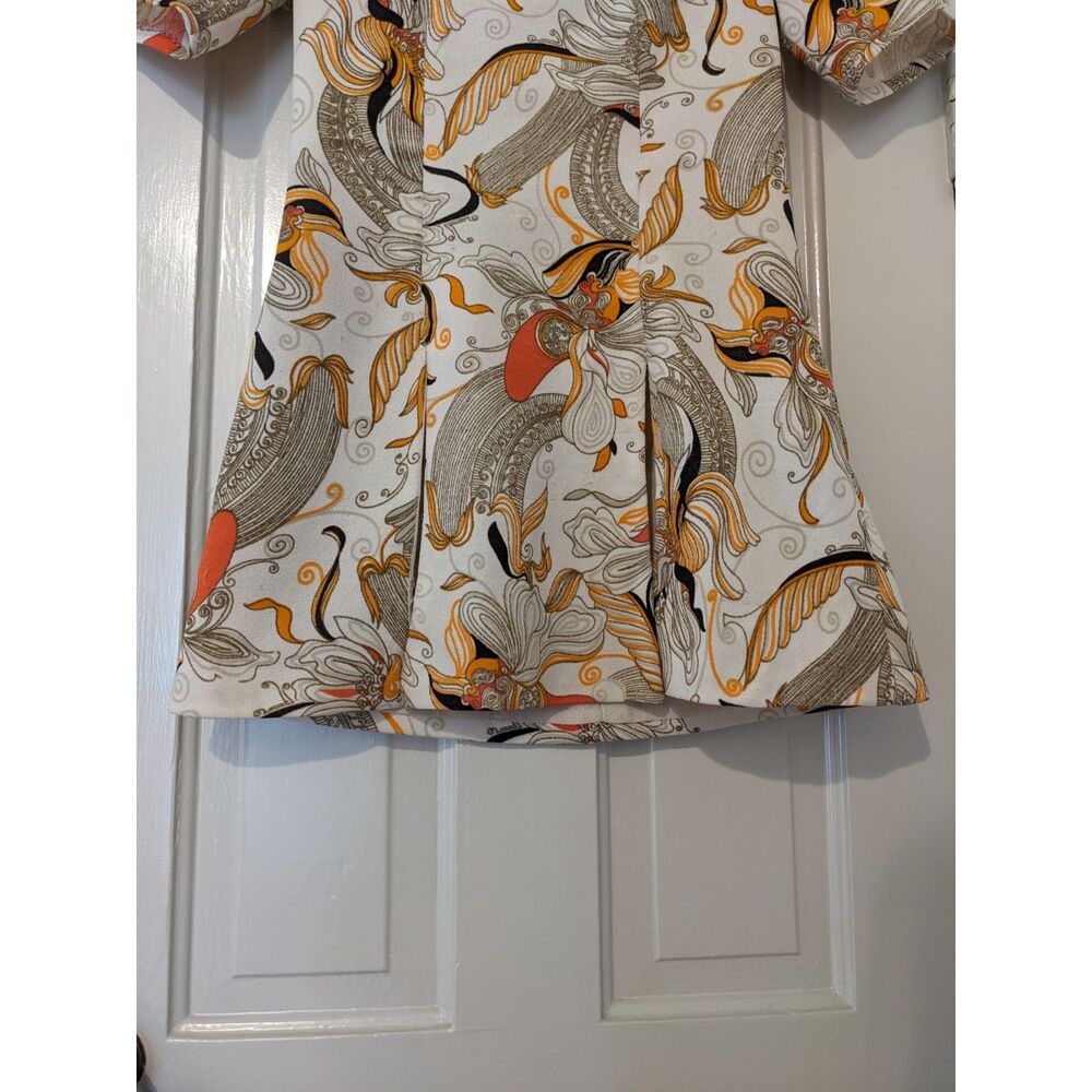 Vintage French 70s Psychedelic Floral Mock Turtleneck Front Slit Tunic Top Sz XS - Picture 10 of 12